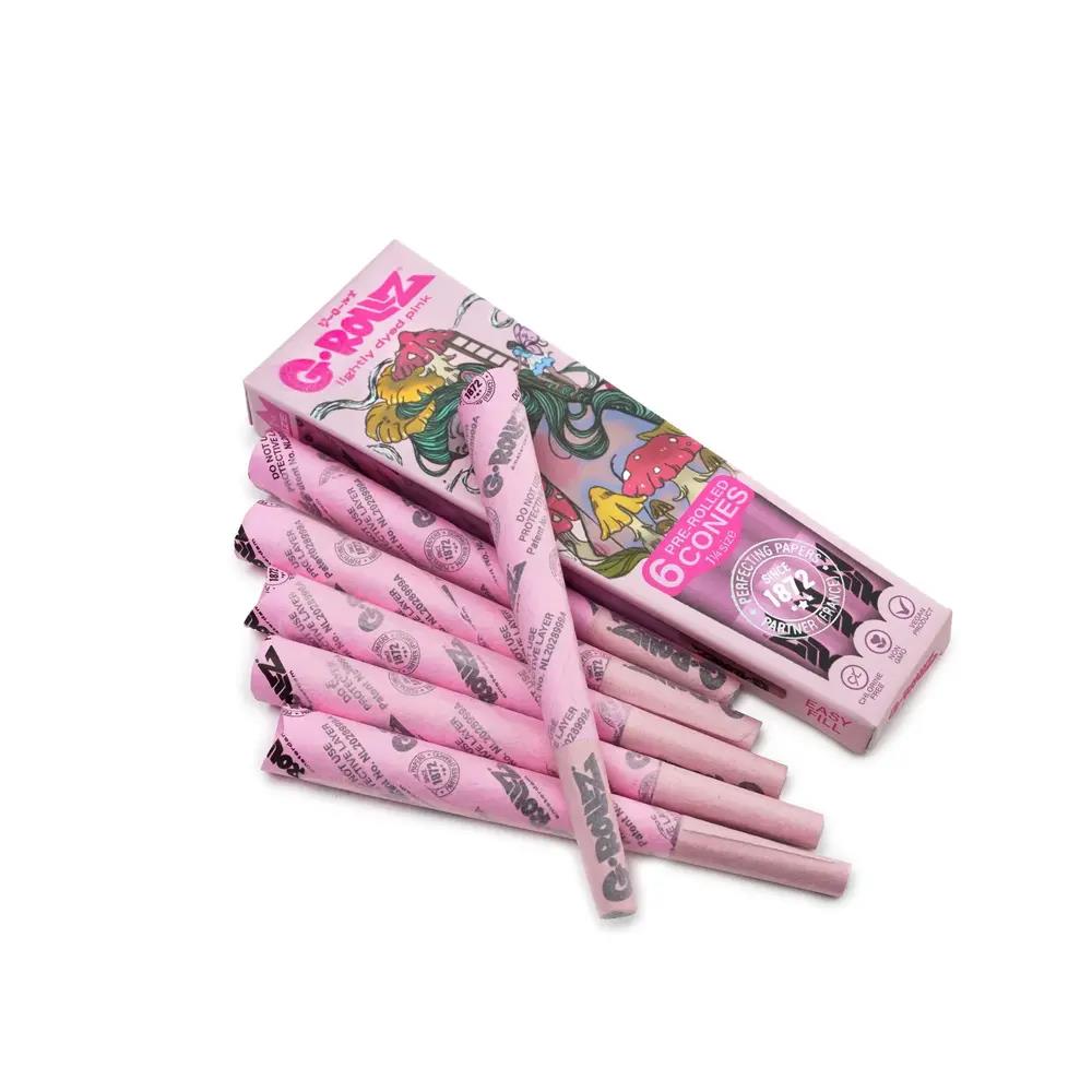 G-Rollz Shroomie 6 Pre-Rolled 1¼ Cones Lightly Dyed Pink