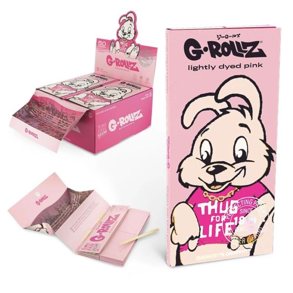 G-Rollz Banksy's Graffiti Thug for Life Lightly Dyed Pink KS Papers + Tips, Tray & Poker