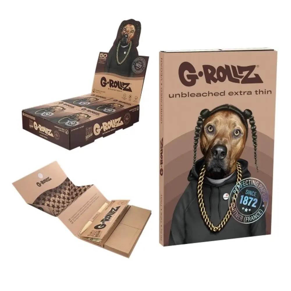G-Rollz Pets Rock Rap Unbleached 1¼  Paper + Tips, Tray & Poker