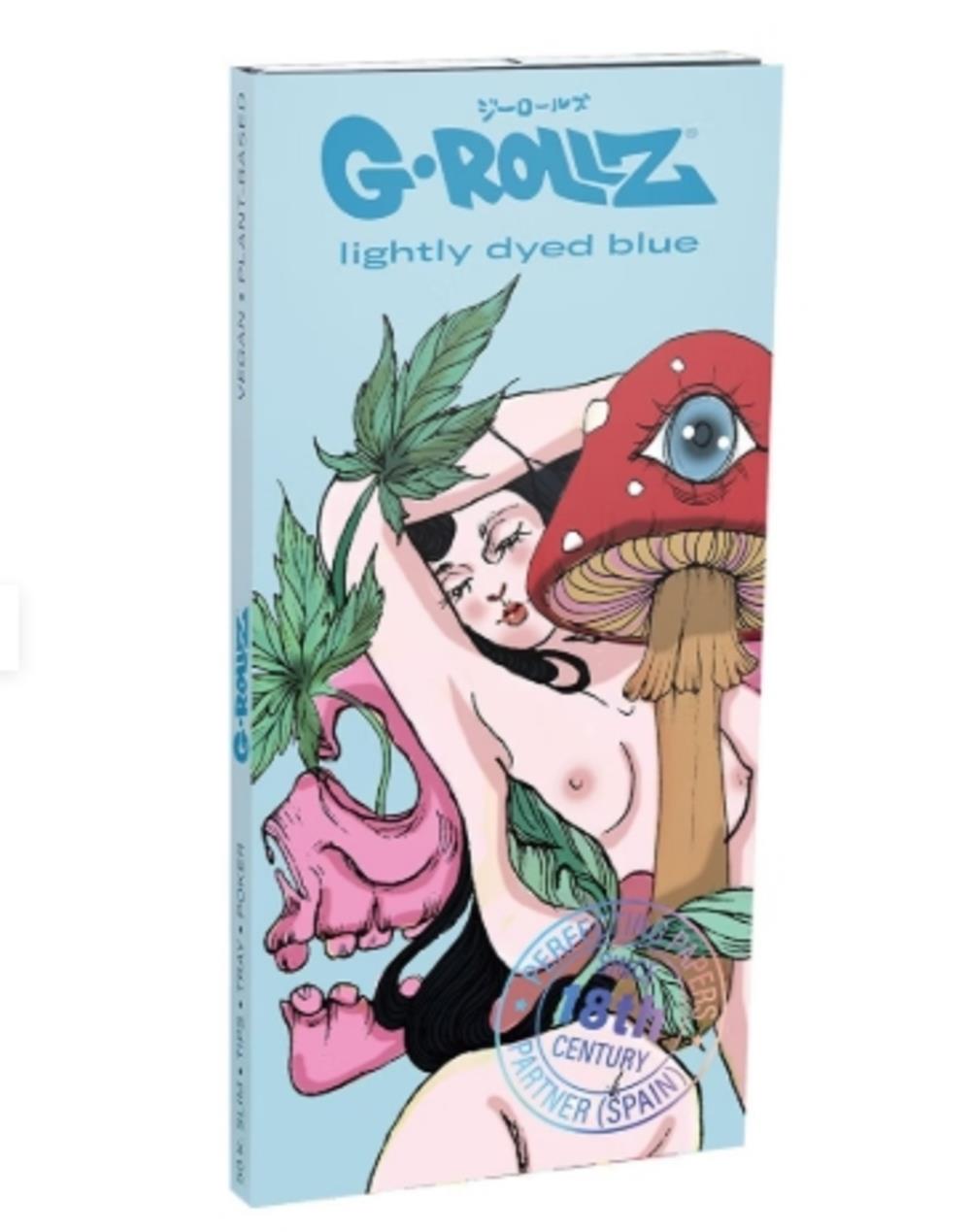 G-Rollz Mushroom Lover Lightly Dyed Blue KS Papers + Tips, Tray & Pocker