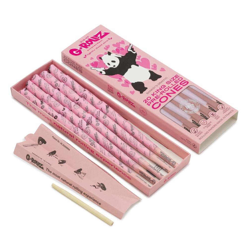 Banksy's Graffiti Panda Gunnin' 20 Pre-Rolled KS Cones Lightly Dyed Pink