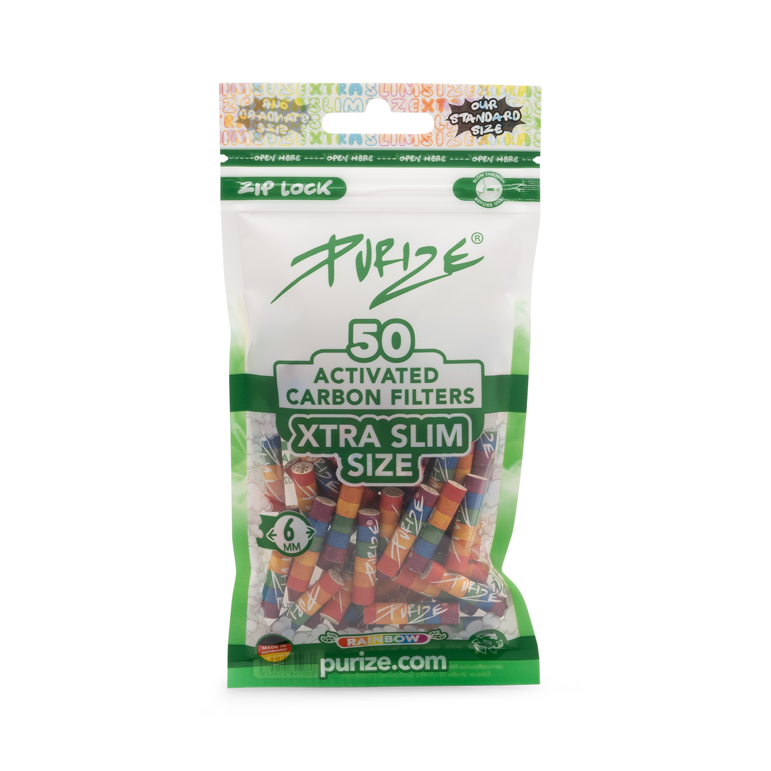 Aktivkohlefilter Rainbow Xtra Slim Size  6mm - 50er Pack