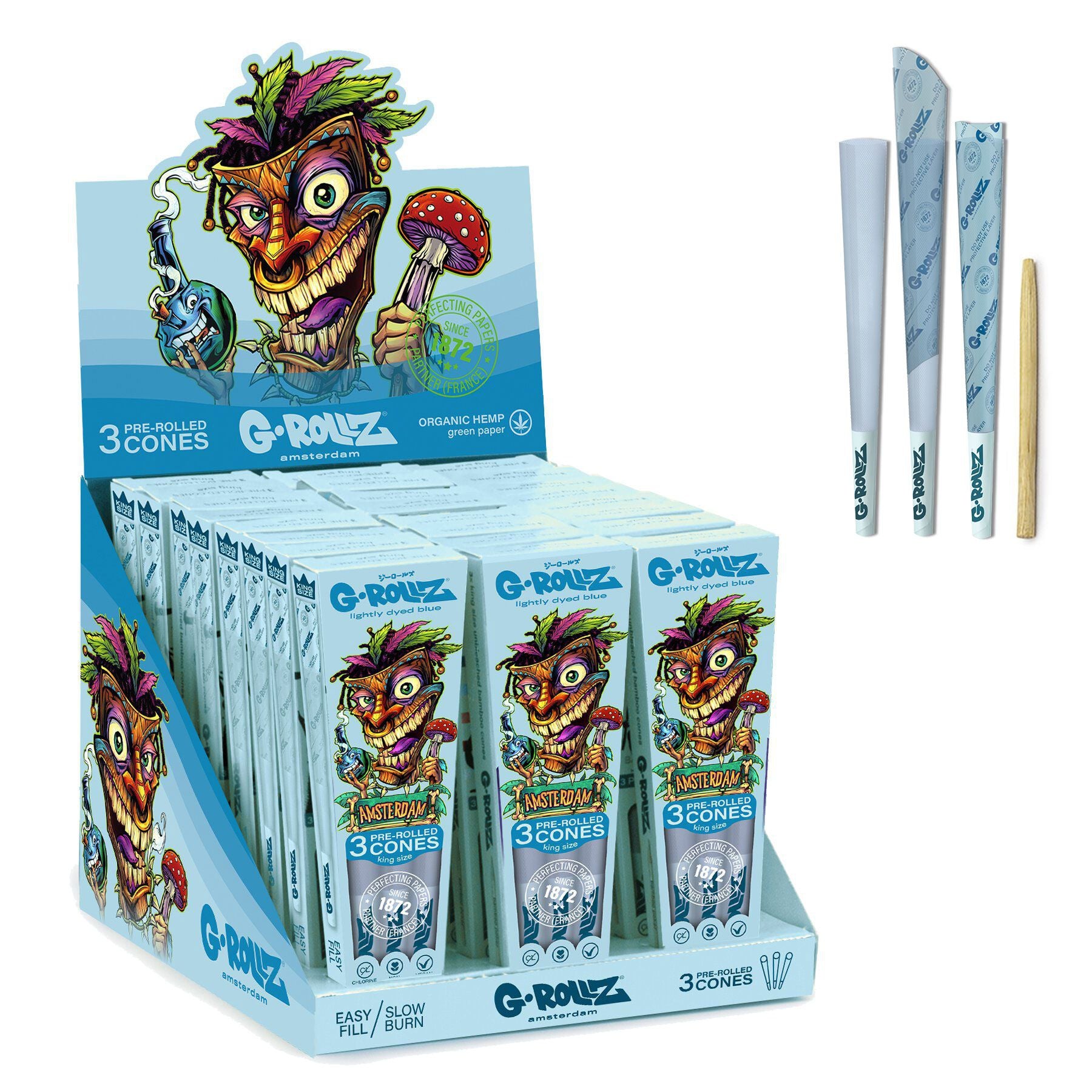 G-Rollz Tiki Blue 3 Pre-Rolled KS Cones Lightly Blue