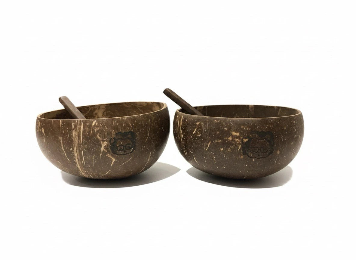 Kokosnusschalen mit Löffel Set