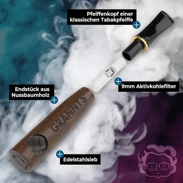 Granny's Premium Holzpfeife mit 9mm Aktivkohlefilter – Bild 4