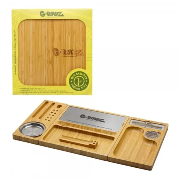 G-Rollz 3-Part Bamboo Rolling Tray 26x49cm